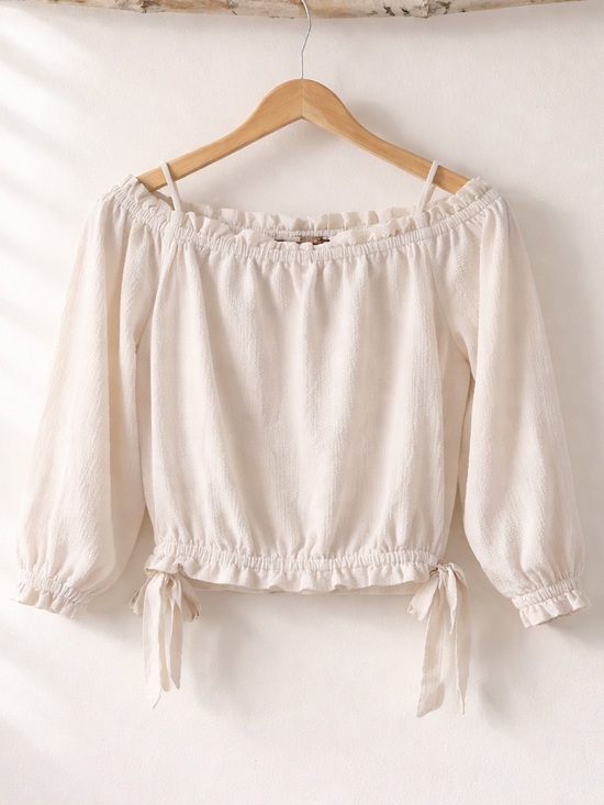 Papermoon Tops - Papermoon Cream Off-Shoulder Tie-Hem Blouse